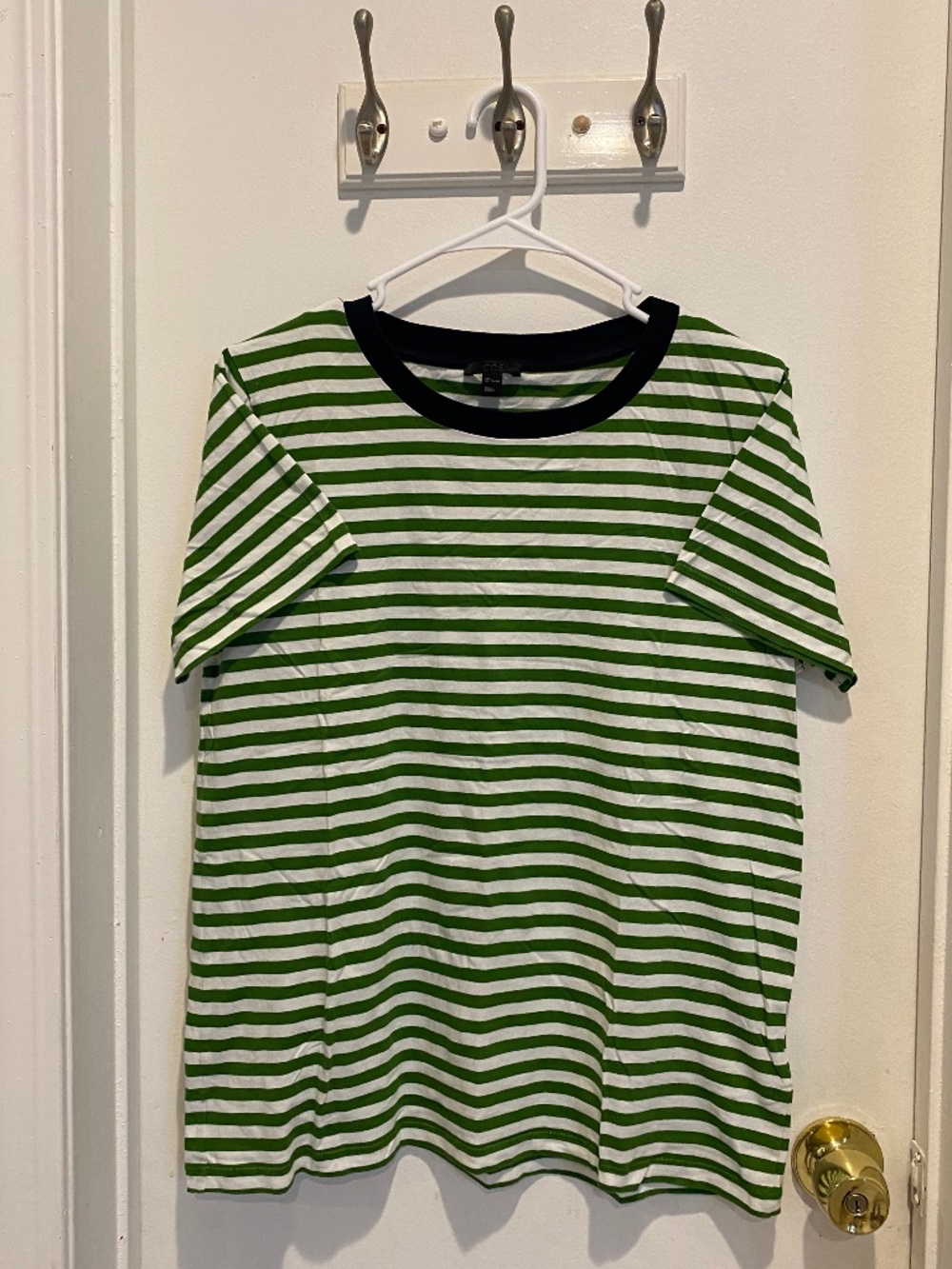 COS Women XS Green White Striped Short SleeveTee 표